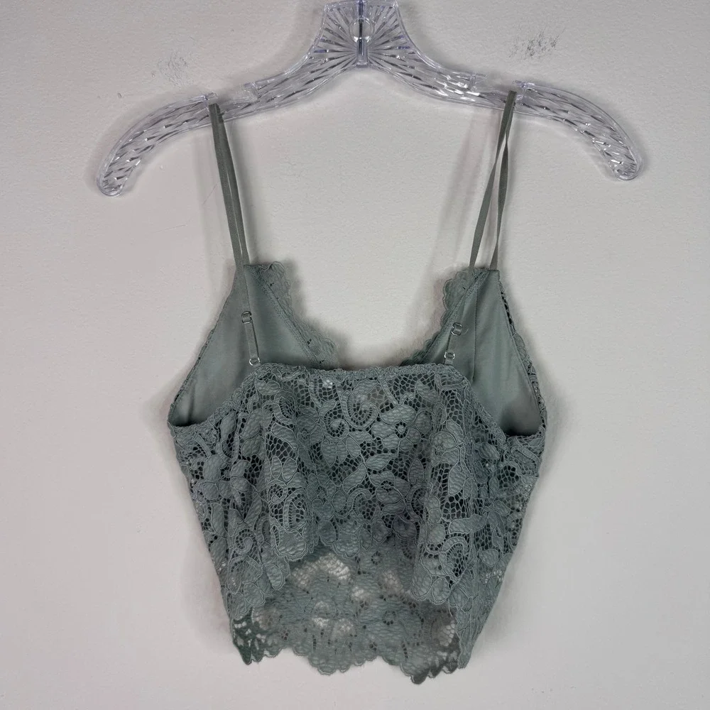 Love Tree Bralette Women S Sage Green Lace V-Neck Adjustable Camisole Crop Top